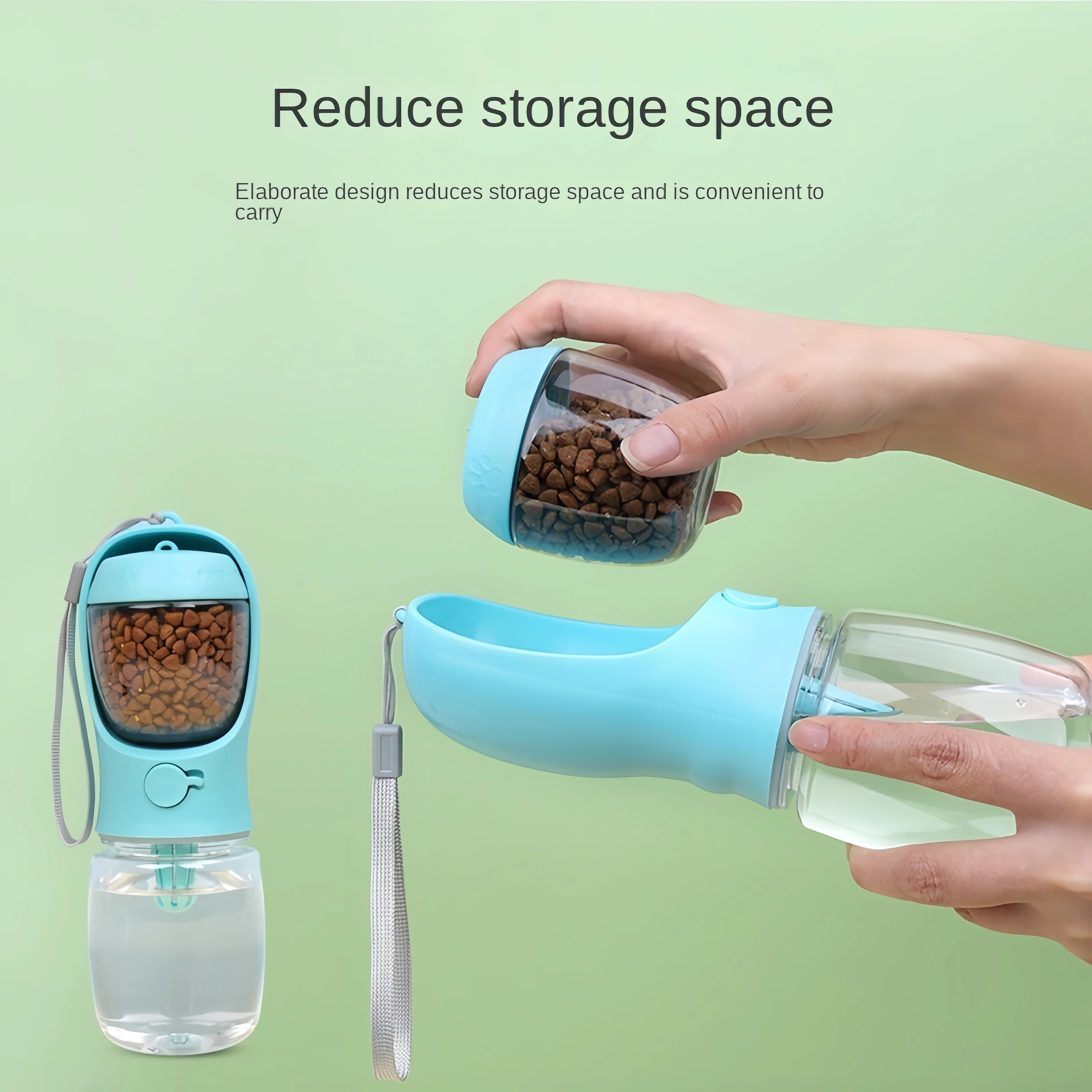 Portable Pet Water Bottle with Built-In Food Storage