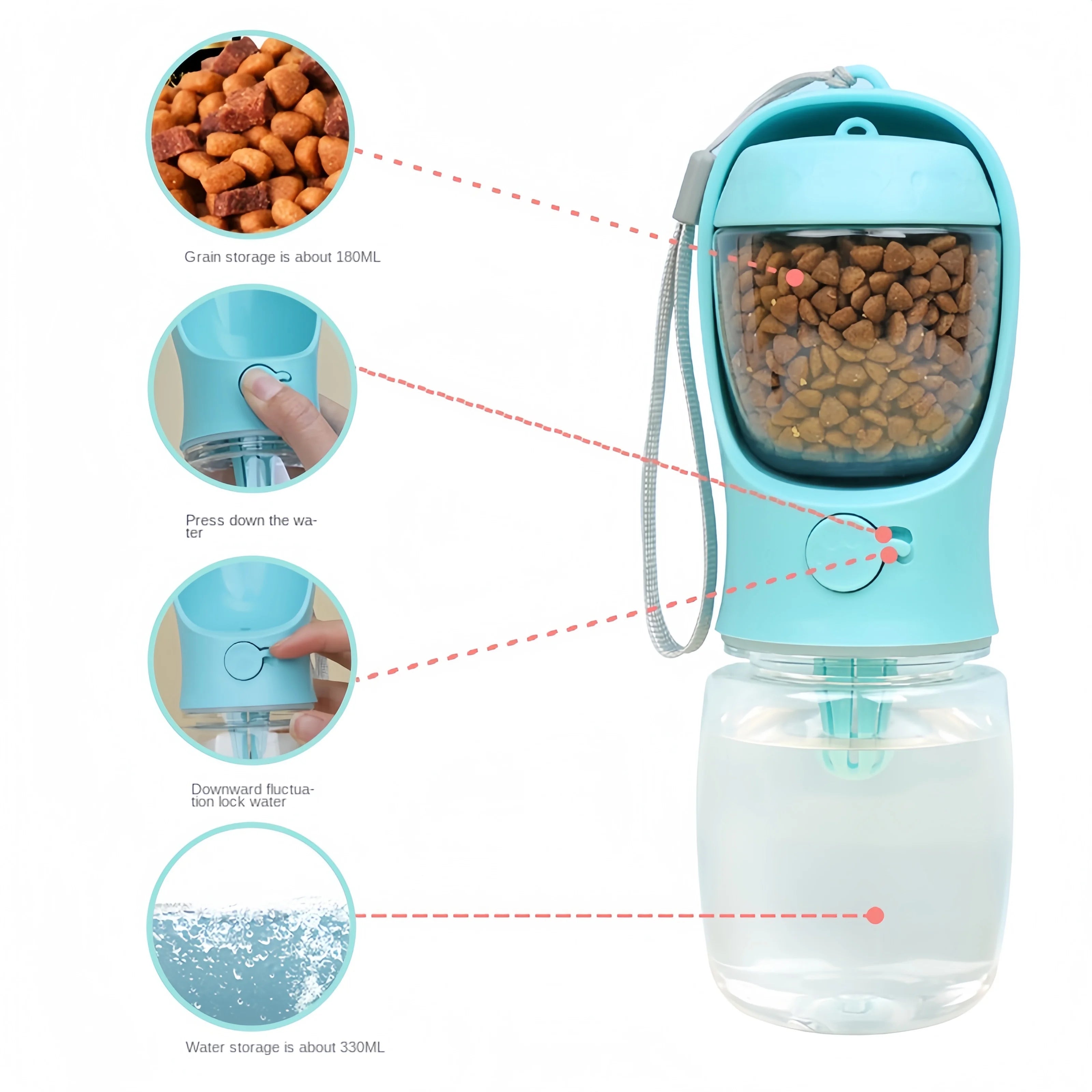 Portable Pet Water Bottle with Built-In Food Storage